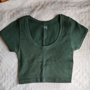 Offline By Aerie Ribbed Scoop Neck Crop Top in Forest Green
